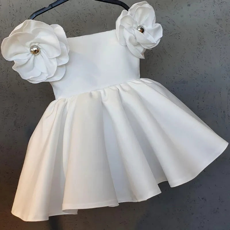 Jente satin ansikt tyll kronblad ermet kjole barn vestido vintage solid farge bryllup bursdag fest prinsesse kjole barn klær