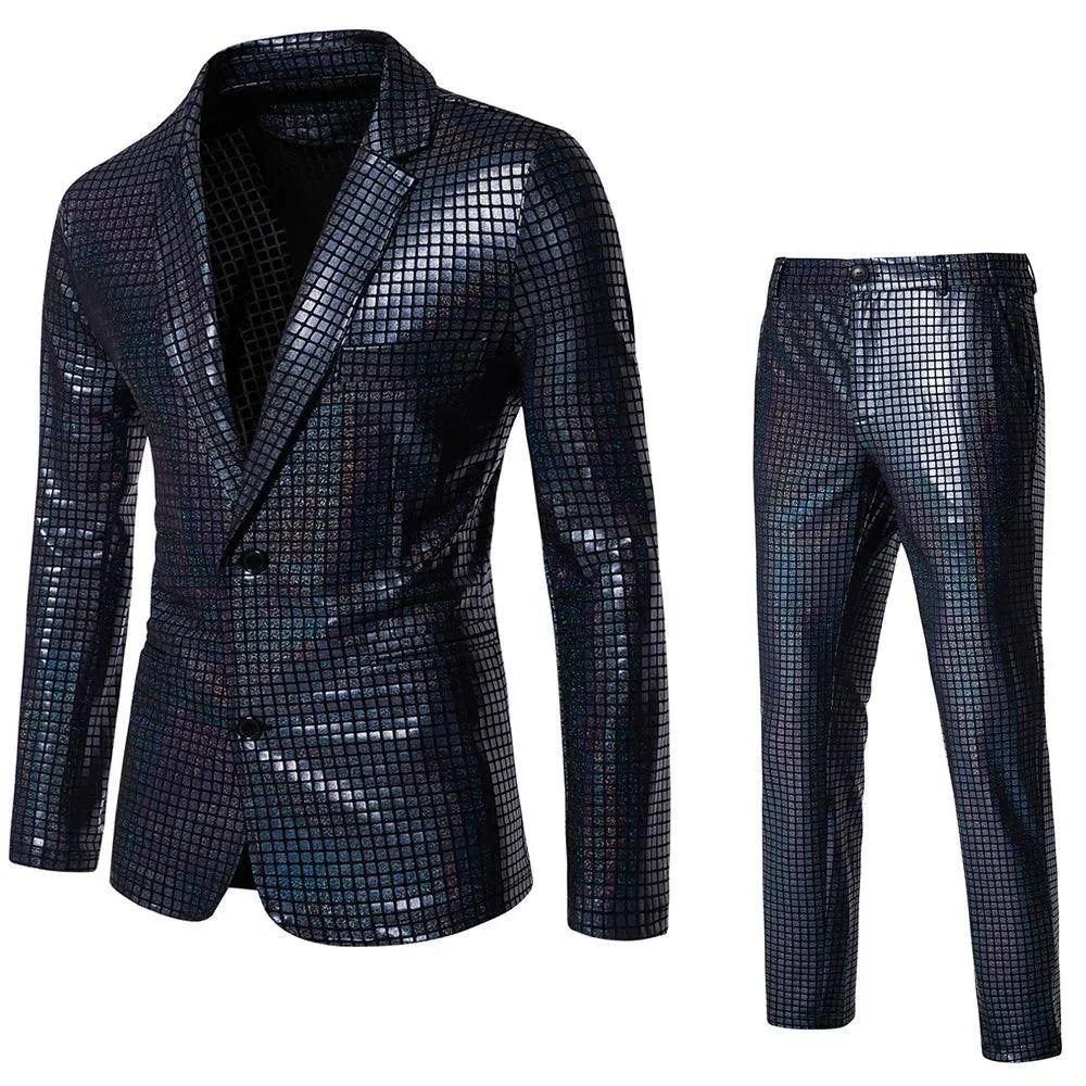 Fashionable New Men's Sequin Hot Stamping Suit Disco Cosplay Party Stage Nightclub Shiny and Cool Performance Suit Set SizeS-3XL Colorful red