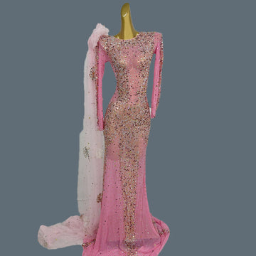 Sparkly Crystals Luxury Sheer Mesh Evening Gown Sexy Women Gauze Long Dress Birthday Wedding Prom Party High-end Outfit Shacha