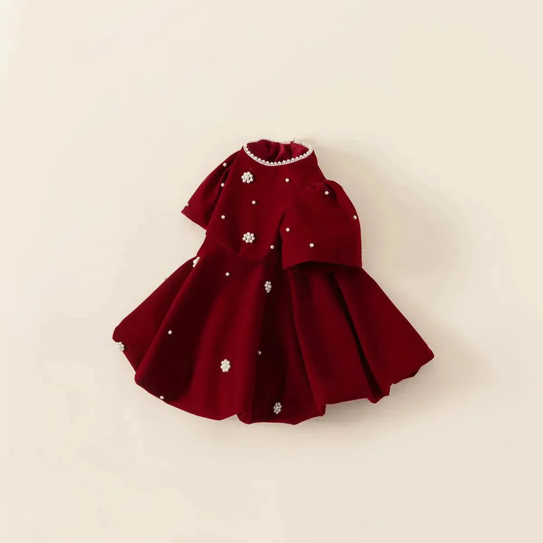 Pearl Warm Fleece Autumn Winter New Children Party Dress Girls Christmas Short Sleeve Toddler Princess Kids Wear For 1-10Y Red(With Fleece)