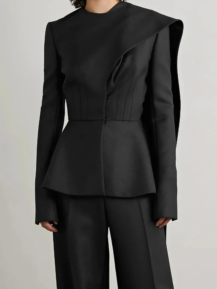 Solid Asymmetrical Blazers For Women Round Neck Long Sleeve Tunic Minimalist Blazer Female Fashion Style Clothes