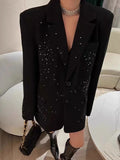 Solid Loose Spliced Bead Fashion Blazers for Women Lapel Long Sleeves Patchwork Single Breasted Blazer Female New