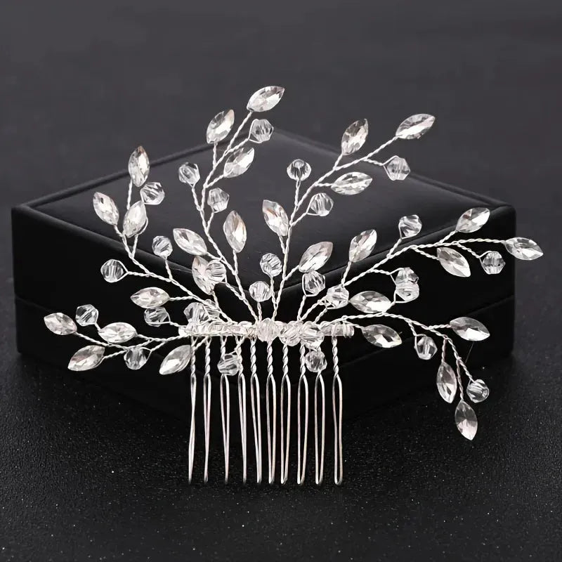 Crystal Rhinestone Flower Hair Comb Tiara Headband Wedding Hair Accessories Bridal Hair Jewelry Women Bride Party Hairpin Gift