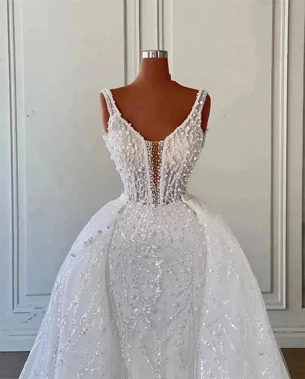 White Mermaid Wedding Dresses For Women Bride Luxury Spaghetti Bridal Dress With Cape Sparkly Engagement Gowns Vestidos De Novia 14W Mermaid