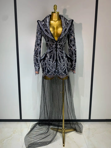 Luxury Nightclub Evening Birthday Dresses Stage Perform Outfit Sparkly Rhinestone Women's Elegant Party Sexy Dress