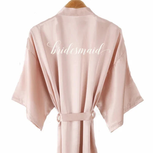 Champagner Bademantel Braut Satin-Seide Kimono Frauen Braut Party Schwester Team Mutter Dusche Nachtwäsche Brautjungfer Hochzeit kurze Roben 