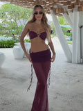 Women Sexy Bikini Set Solid Bikinis fashion hollow out mesh high waist slim long skirts suit female summer new holiday beachwear