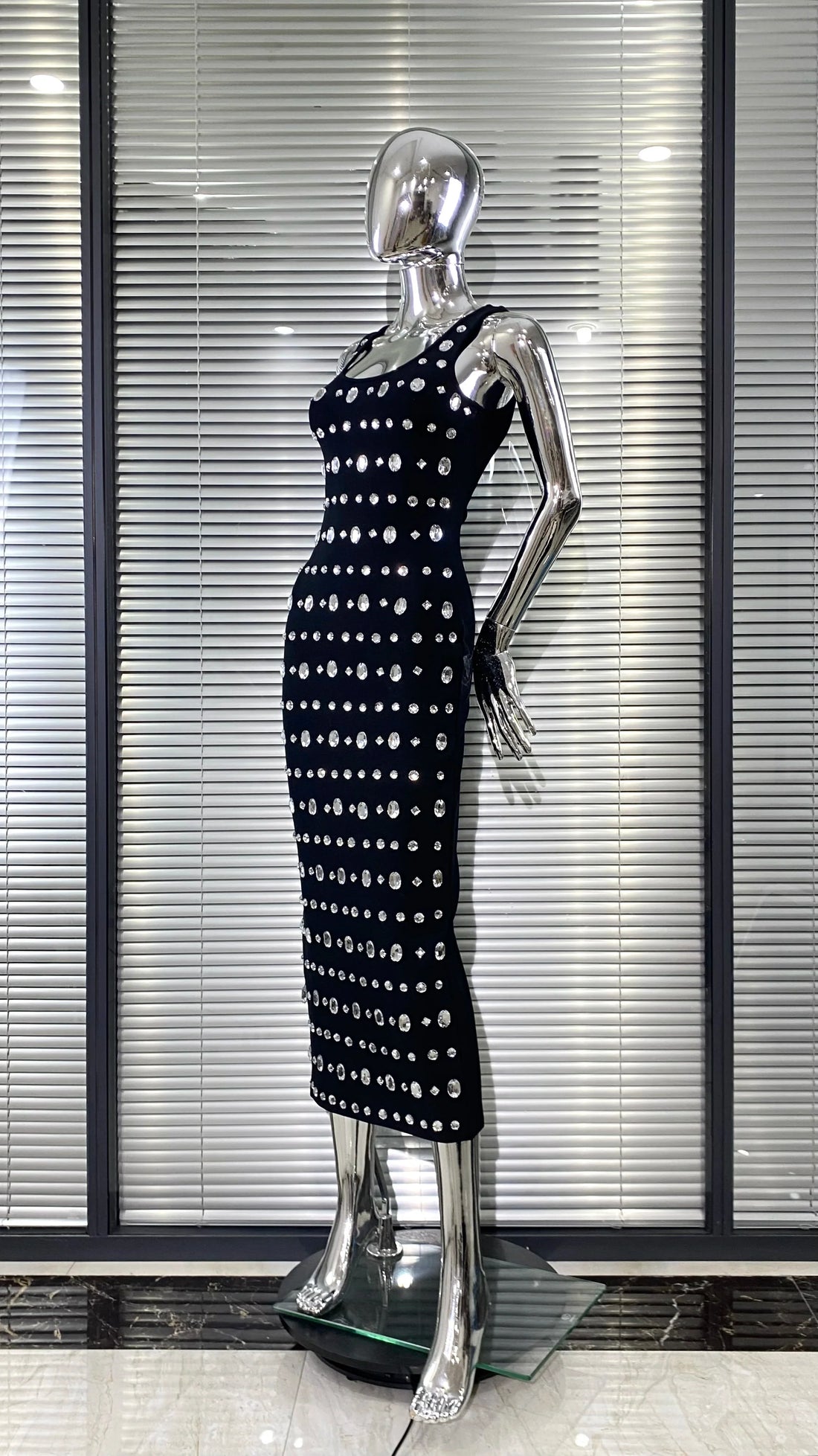 Sparkling Diamonds Sleeveless Package Black Bandage Ankle Length Dress Woman evening Party Dress Celebrity Birthday Party Outfit