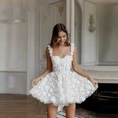 2024 Spaghetti Strap Lace Simple Mini Wedding Dresses Sleeveless Sweetheart Prom Dress For Birthday Party Gala Customized