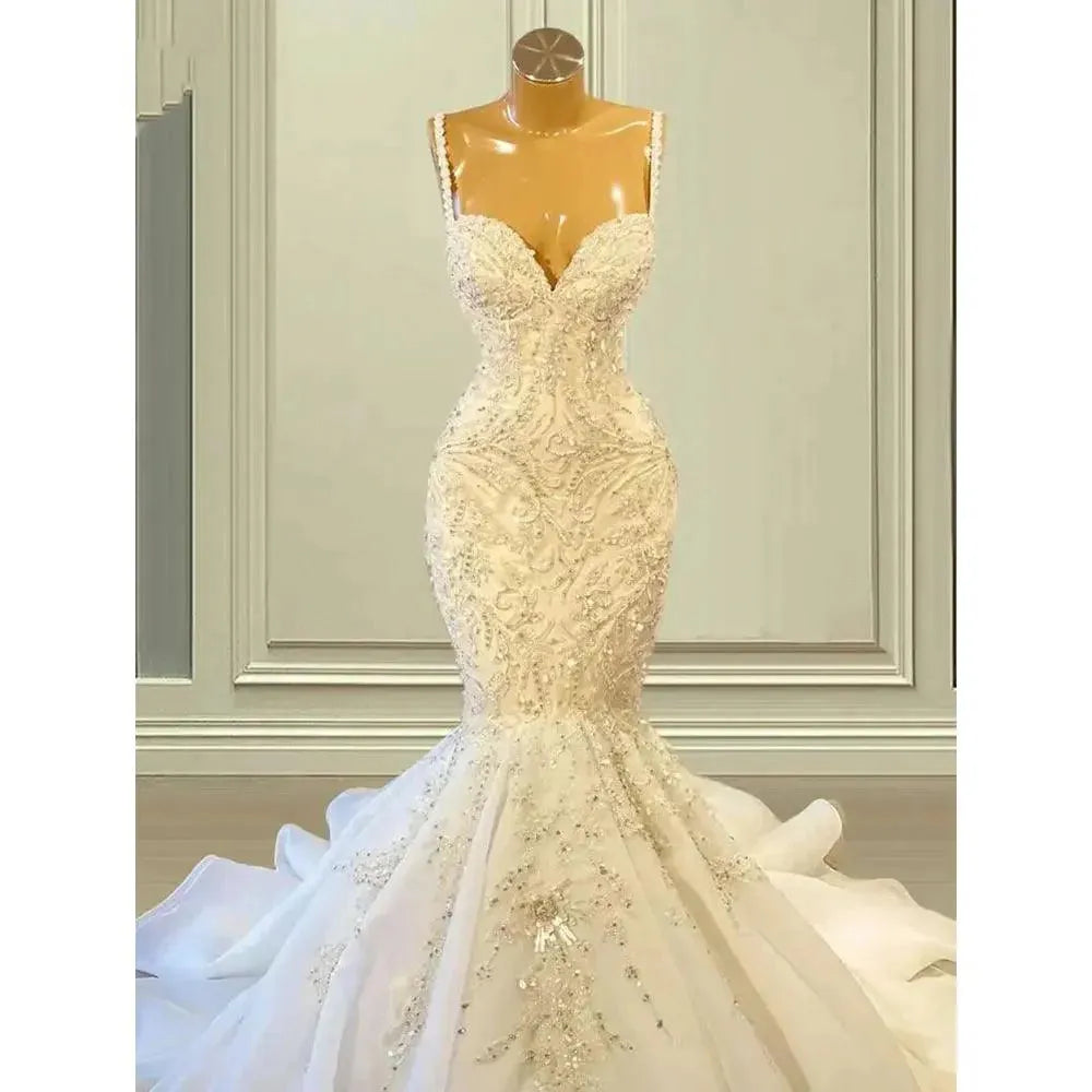 Sweetheart Mermaid Bespoke Wedding Dresses Lace Crystals Beaded Bridal Gowns For Women Backless Sleeveless Vestido De Noiva As Picture