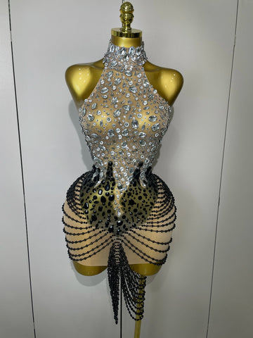 STOCK Sparkly Crystals Beading Short Dress 2025 Women Sexy Mesh Backless Evening Prom Celebrate Birthday Dress Photo Shoot Wear