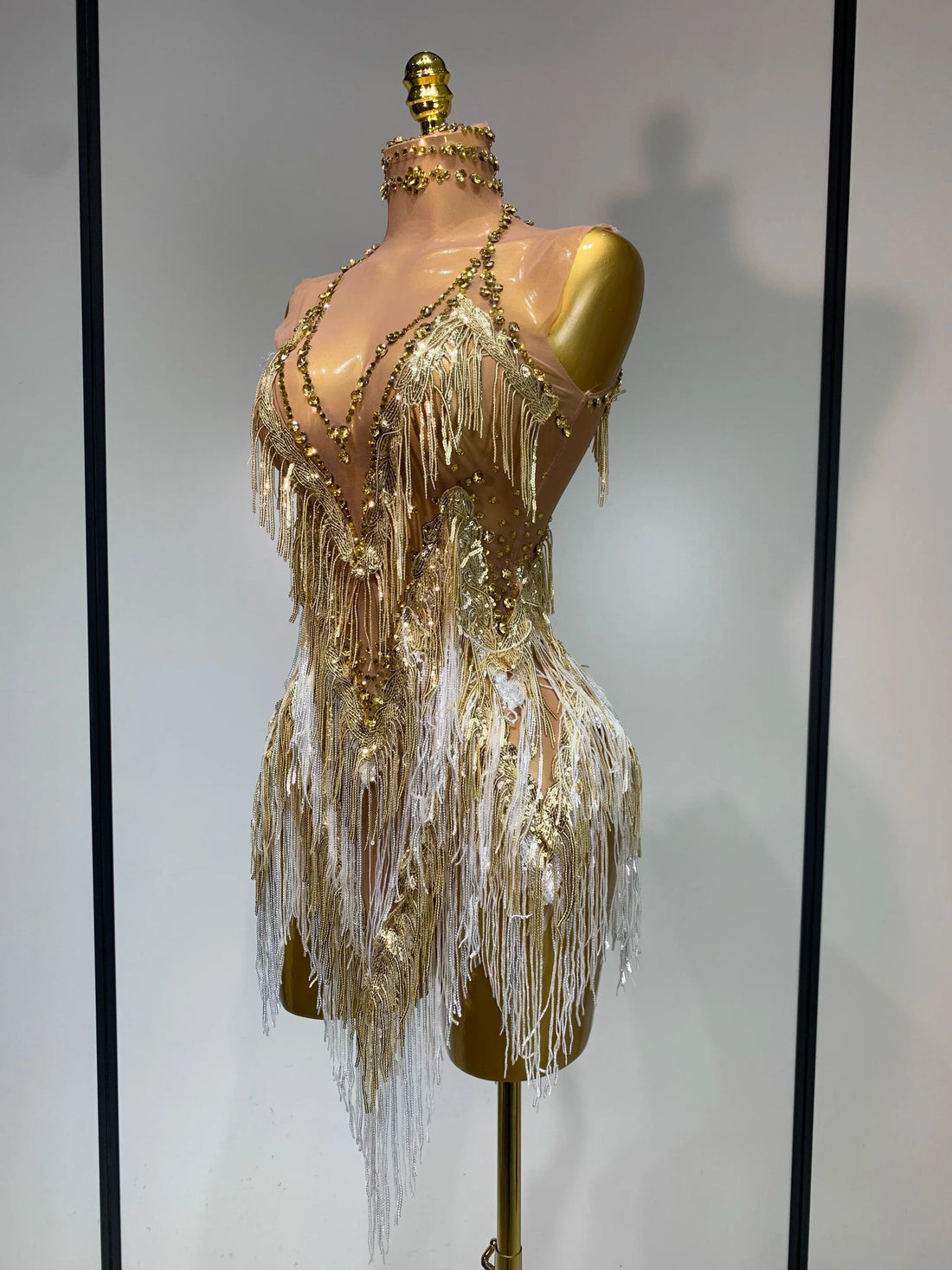 Luxury Birthday Dress Rhinestone Tassel Sexy Women Short Latino Dance Dress Nightclub Bar Sparkly Performance Stage Outfit