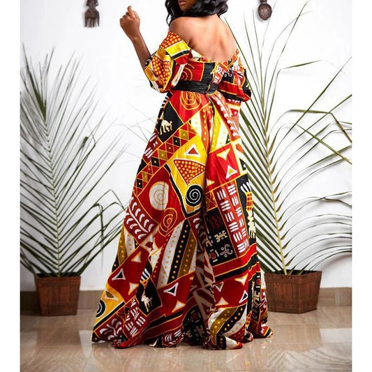 Africane Women Dress Dashiki Stampa Abiti Ankara Summer Sexy V-Neck Weaist Abito Maxi Abito Kanga Abito