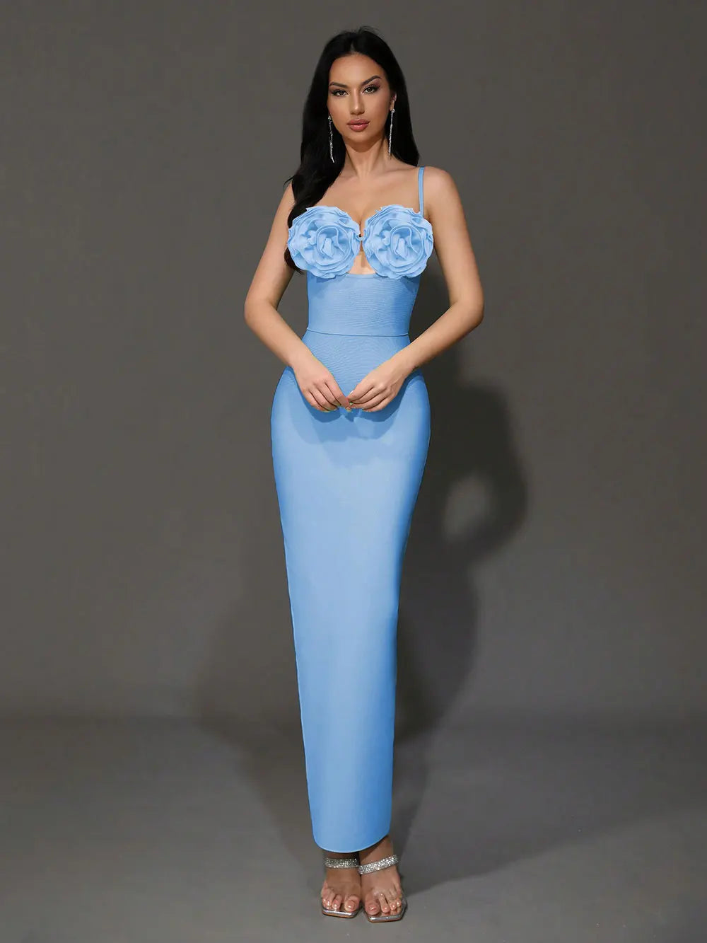 2024 Sexy Women'S Light Luxury Flower Design Bandage Dress Spaghetti Strap Sleeveless Bodycon Backless Long Dresses Vestidos