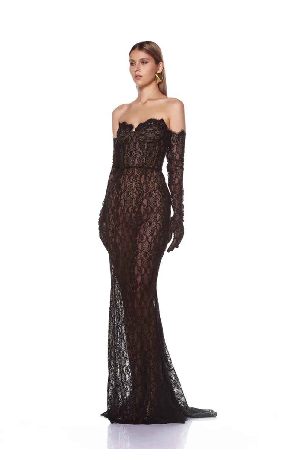 Top Quality Women Sexy Off the Shoulder Lace Bodycon Long Maxi Dress Gloves Celebrate Elegant Evening Party Prom Outfit Vestido
