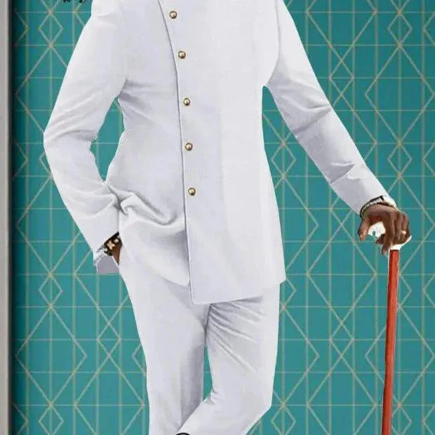 White Color African Design Suits for Men 2 Pieces Set Cool Man Traditional Clothing for Party Jacket+Pants
