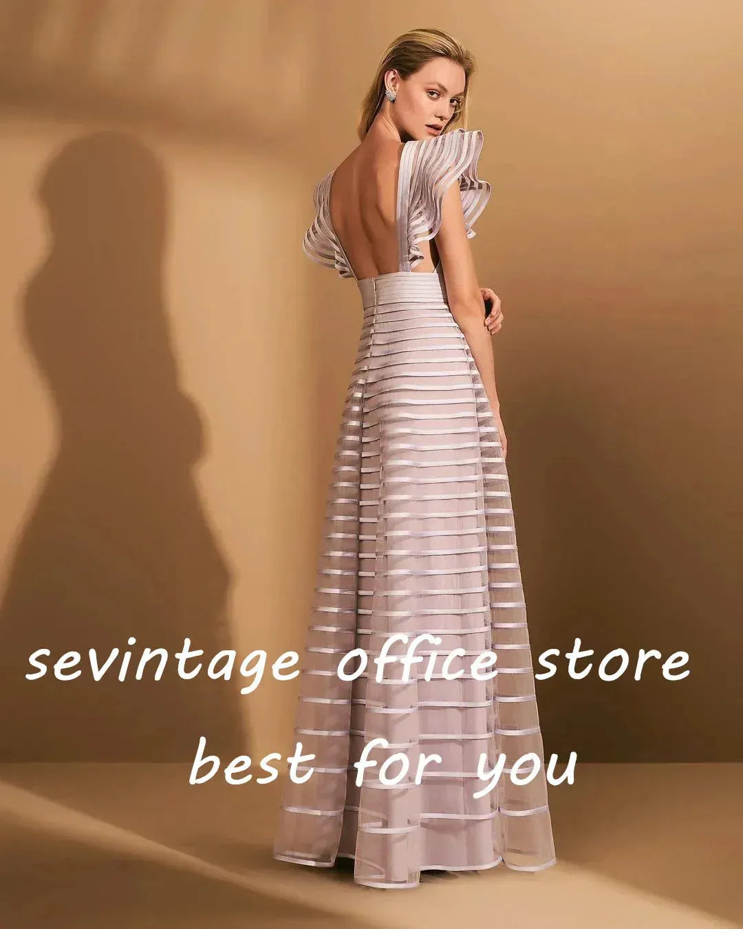 Lilac A Line Long Evening Dresses V Neck Cap Sleeves Floor Length Prom Dress Women Party Special Occasion Gowns As Picture 3