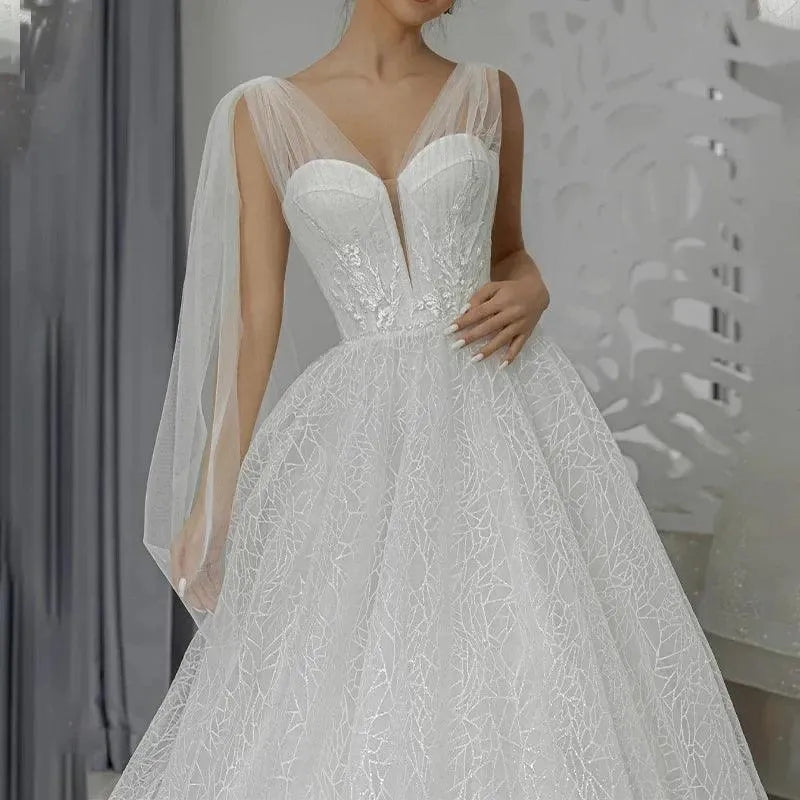A Line Wedding Dresses Two Straps Lace Appliqque Bridal Gowns Vestidos De Novia Robe De Mariée 26W