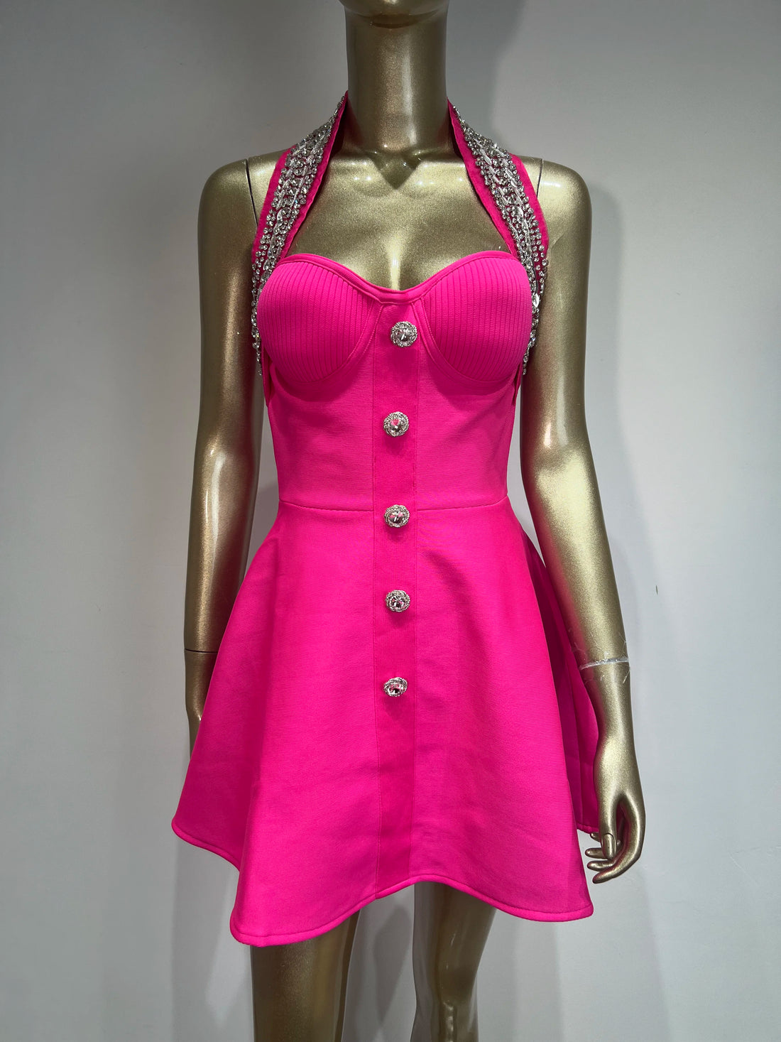 Rosered Black Color Women Sexy Off the Shoulder Halter Shinning Crystal A-Line Bandage Mini Dress Celebrate Nightclub Party Wear