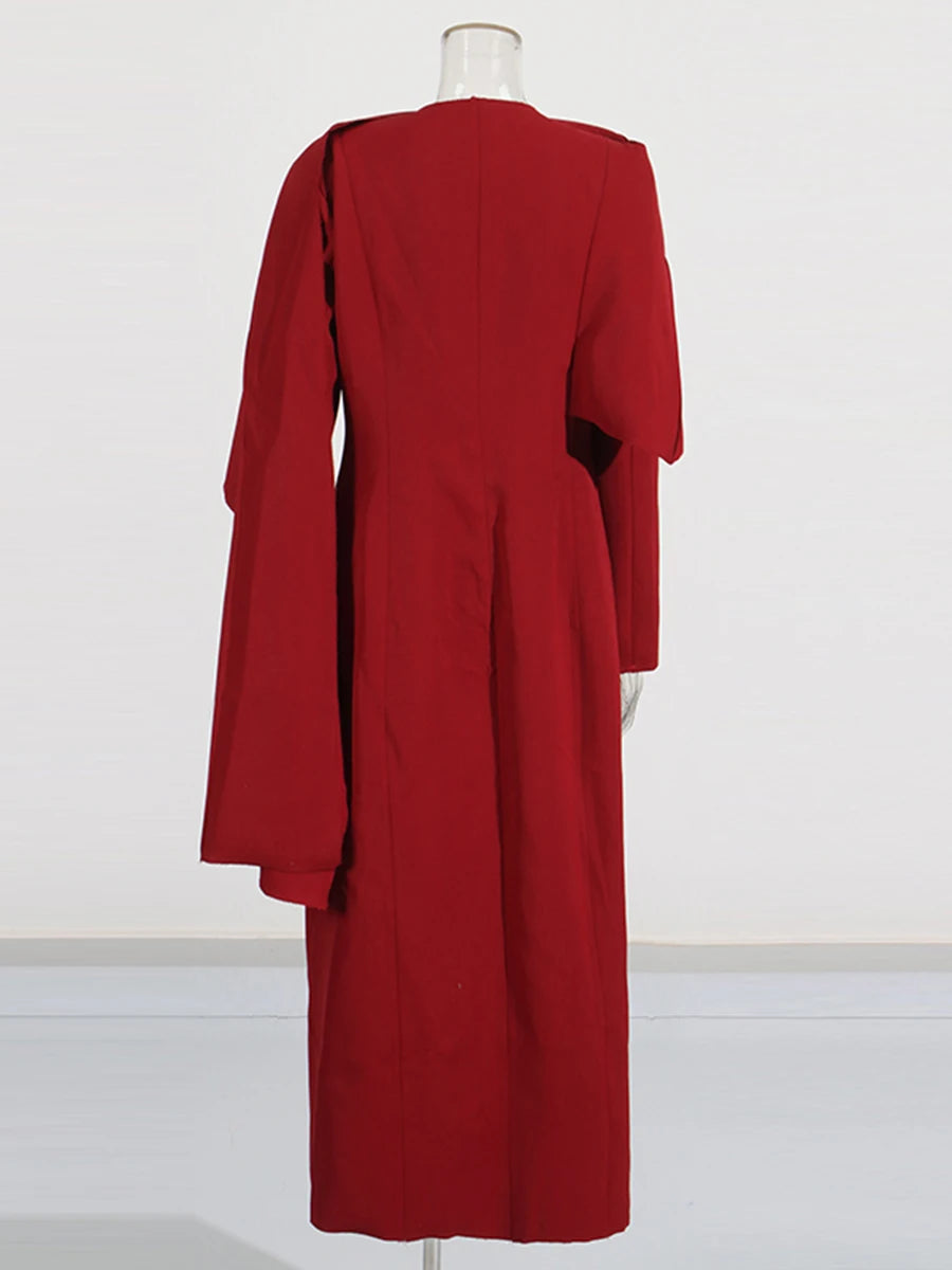 TWOTWINSTYLE Solid Slimming Spliced Button Minimalist Jackets for Women V Neck Long Sleeves Patchwork Cape Jacket Female Fashion