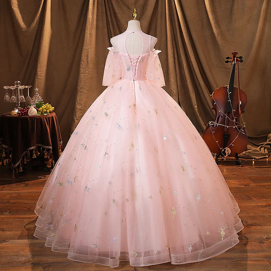 2024 Nuovi abiti da quinceanera rosa dolce da sotto -otticoat Bellissimo fiore Princess Ball CownColors Abito da festa personalizzato