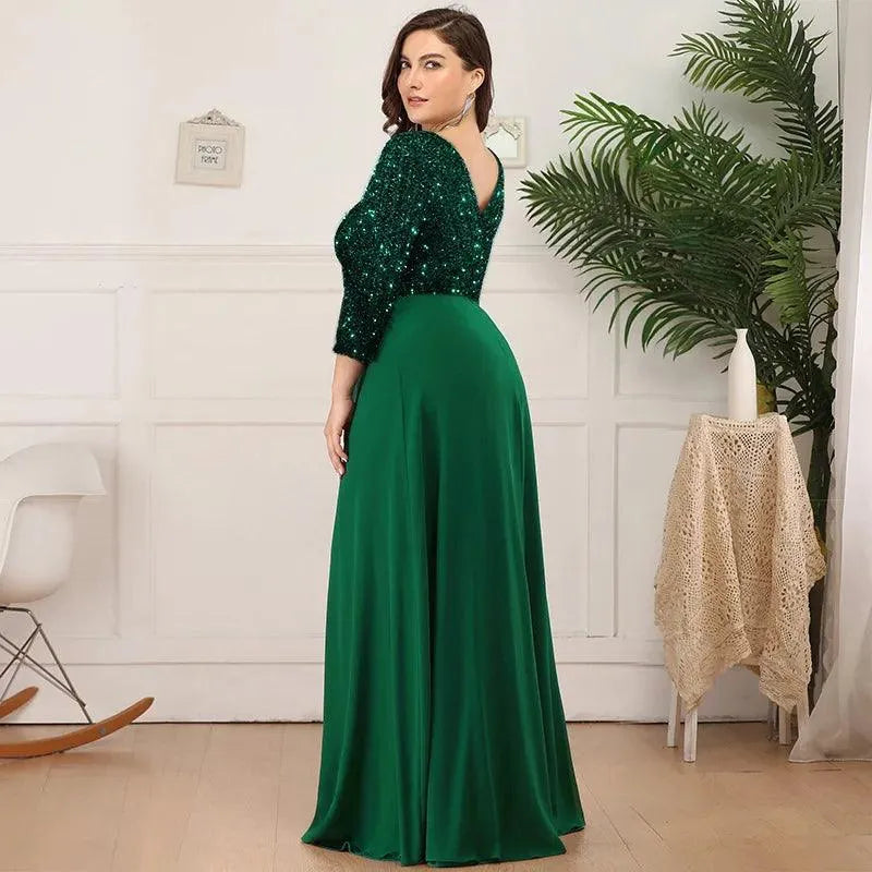 Plus Size Dresses for Women Elegant Sequin Chiffon Evening Party Dress Fashion Maxi Formal Wedding Luxury Cocktail Vestidos green