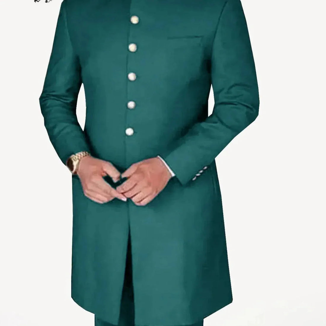 New Men Suits African Long Jacket Grey Elegant Gold Buttons Groomsmen Party Man Formal Costume 2 Pieces Male Tuxedos