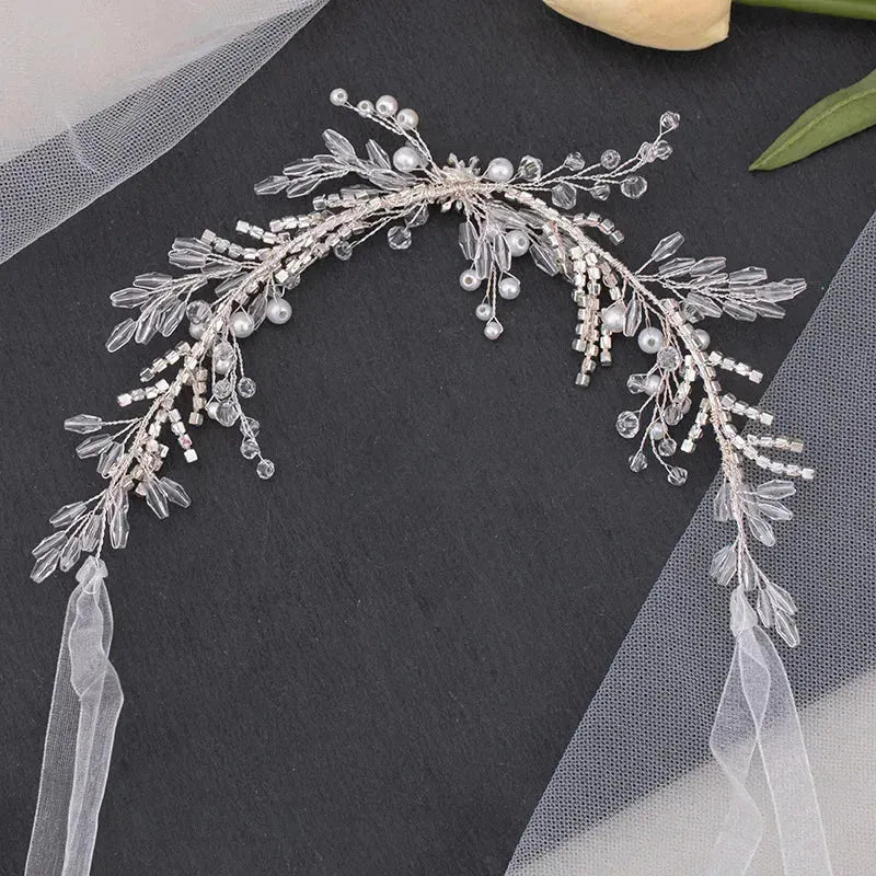 Crystal Pearl Headband Tiara For Women Rhinestone Wedding Hairband Headband Bridal Wedding Hair Accessories Jewelry Headband Silver