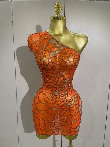 STOCK Women Shining Rhinestones Sexy One Shoulder Cultivation Dress Birthday Celebrate Party Evening Gown Singer Stage Costume