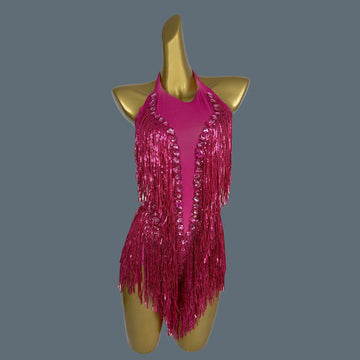 Women Summer Leotard Sexy Sleeveless Sequin Tassels High Elastic Bodysuit Singer Nightclub Stage Performance Clothing Shuye ﻿