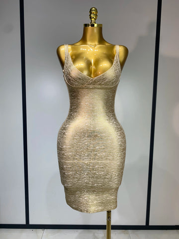 Celebrity Elegant Gold Bodycon Bandage Dress Women Sexy Nightclub Evening Party Luxury Birthday Dress Vestidos