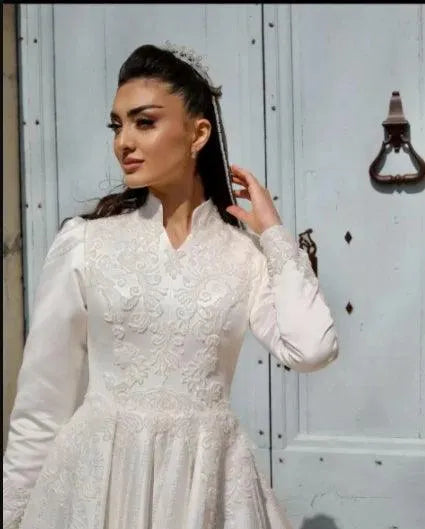 Muslim Long Sleeve Wedding Dresses Bridal Gowns Ivory