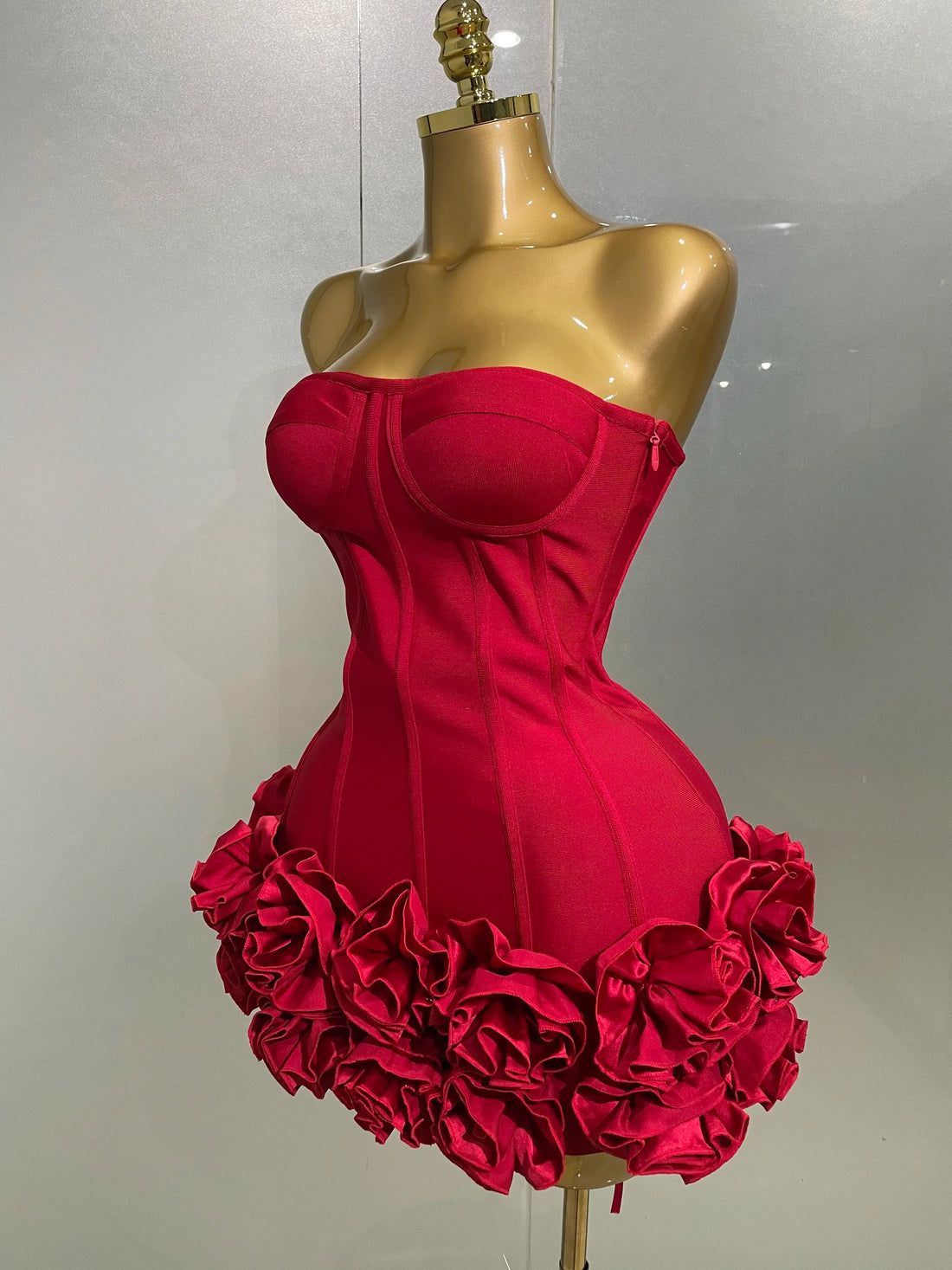 Sexy Evening Bandage Dress Strapless Bodycon Flowers Mini Celebrity Women Birthday Party Dress Photo Shoot Nightclub Outfit