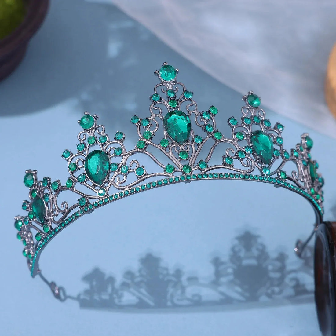 Baroque Crystal Crown Tiara Vintage Rhinestone Prom Diadem Bridal Wedding Hair Accessories Jewelry Crown Tiara For Women Bride Green