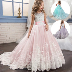 Girls Lace Dress Long Bridesmaid Prom Kids Dresses For Girls Children Princess Dress Party Wedding Dress 5 10 14 Years Vestido