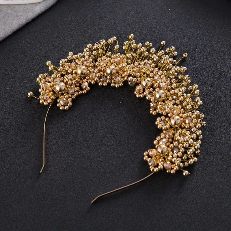 Gold Color Pearl Flower Headband Hairband Tiara For Women Bride Bridal Wedding Hair Accessories Jewelry Crown Tiara Headband Gold
