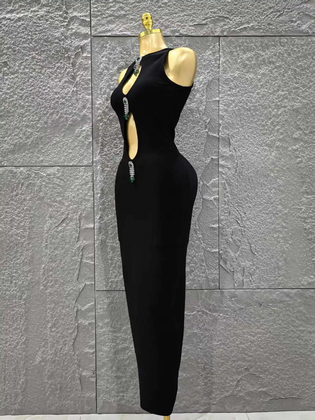 Women Sleeveless Sexy Keyholes Shinning Diamond Bodycon Long Bandage Dress Evening Party Celebrate Cocktail Dress