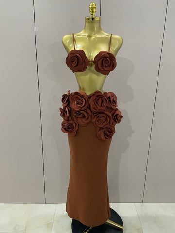 Sexy Camisole Floral Bandage Long Skirts 2-Piece Set  Women Celebrity Elegant Party Cocktail Prom Gown Nightclub Outfit