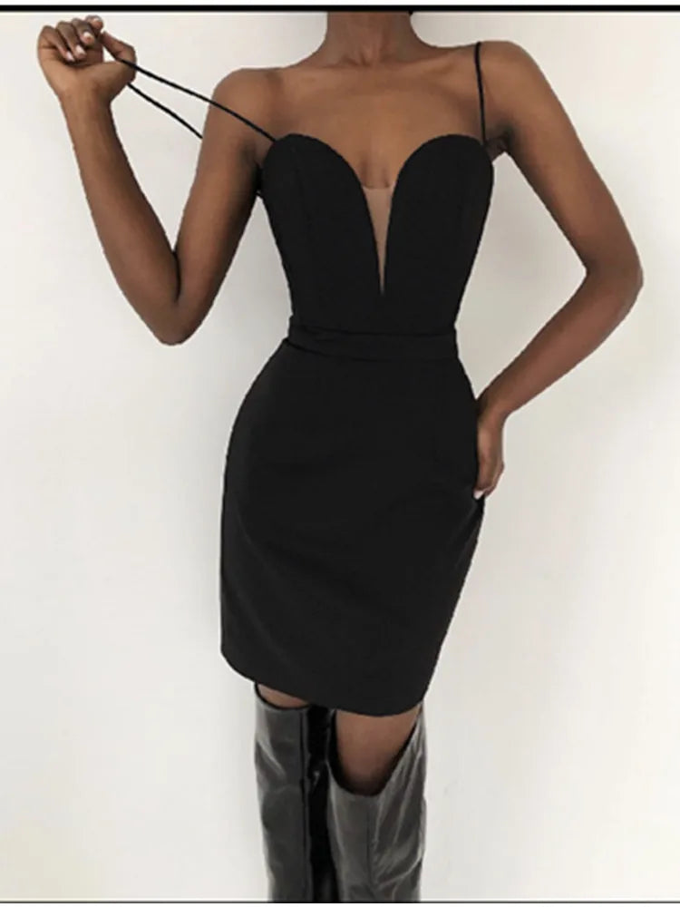 Black White Color Women Sexy Strap V-Neck Bodycon Mini Dress Sleeveless Bandage Nightclub Celebrate Party Dress