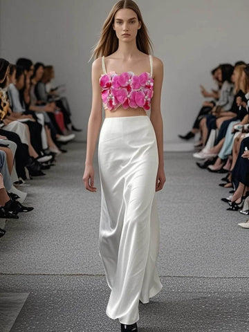 Sexy Pearl Flower Pearl Flower + Long Skirt Set Women Backless Wedding Holiday Party Lady Elegant Outfits 2025 Summer New