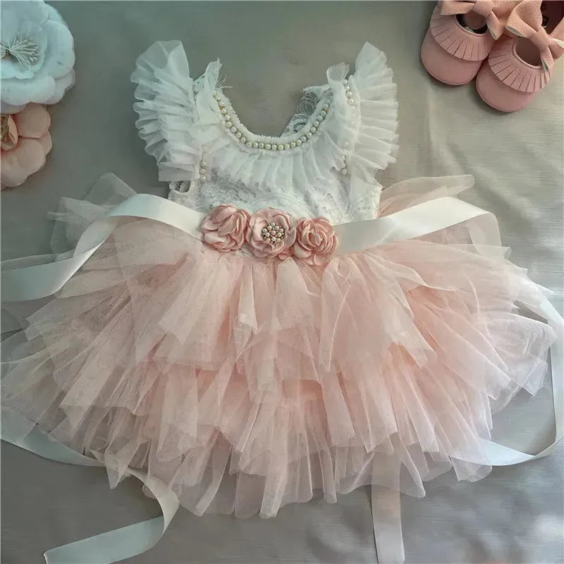 Elegant Little Girls Lolita Dress for Christmas Toddler Boho Chic Birthday Party Costume+ Blet 2pcs Outfit Set Wedding Clothing