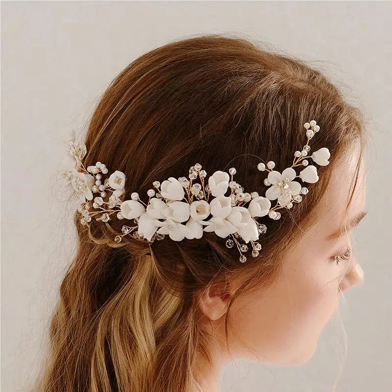 Hvide keramiske blomster Updos Hair Pins til brudebrud