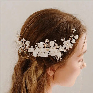 White Ceramic Flowers Updos Hair Pins for Bride Bridesmaids Flower Girls Handmade Headdress Hairpin Accessories for Bride