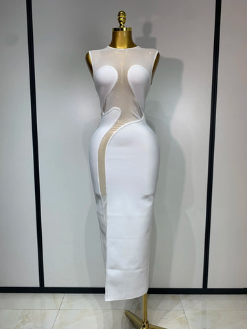 Sexy O Neck Mesh Bodycon Bandage Dress Evening Party Gown 2025 Celebrity Elegant Luxury Birthday Club Dresses