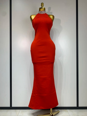Luxury Birthday Bandage Dress Women 2025 Elegant Red Halter Backless Celebrity Evening Party Wedding Gowns Club Gala Dresses