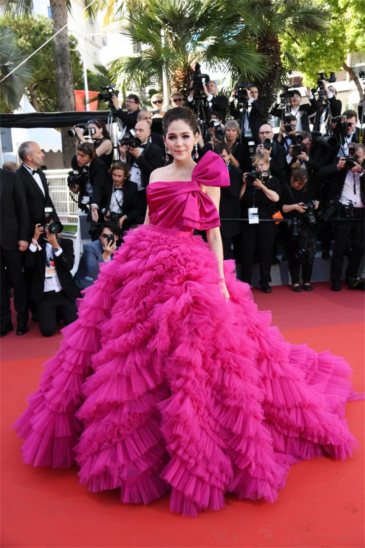 Aileen Vestidos de Gala en Capas Vestido de Noche Mullido para Mujer Vestido Largo de Fiesta de Boda de Malla Roja Rosa Elegante de Lujo 2024