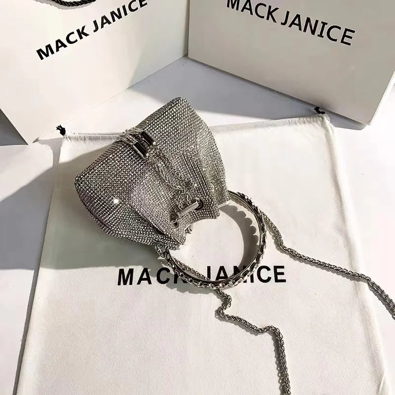 Bolso de mano de lujo para fiesta de boda, con cristales brillantes y diamantes de imitación, bolso de noche con anillo de metal, bolso de mano para mujer, bolso cruzado para mujer 