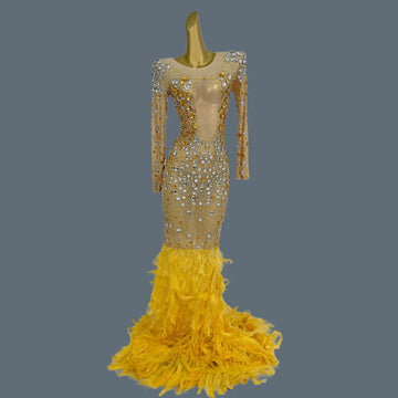 Gorgeous Feather Fishtail Gown for Women Birthday Celebrate Party Photograph Wear Luxury Dinners Sexy Evening Gown Baijinyumao