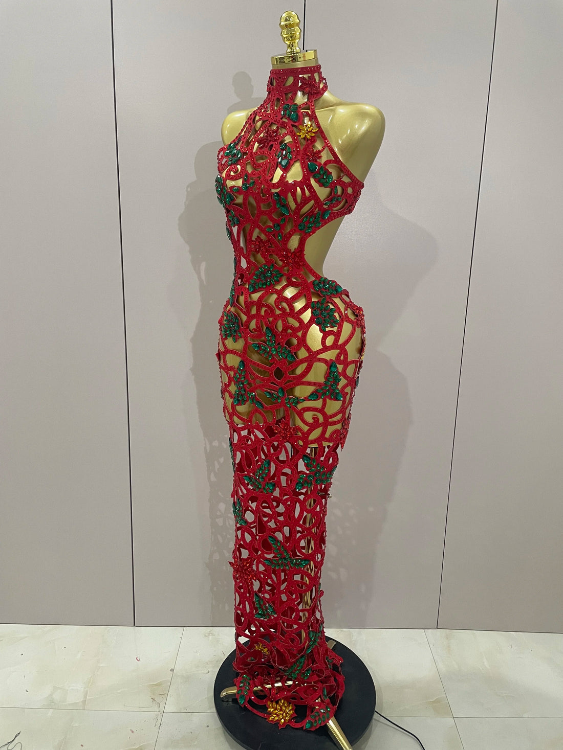 Sexy Shiny Colorful Rhinestone Hollow Out Long Dress Women Celebrate Evening party Nightclub Singer Stage Photo Shoot Costume