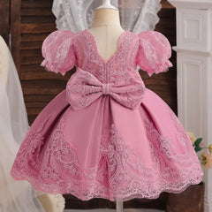 Baby Bow Birthday Princess Robe Elegant Girl Broidery Flowed Bieded Baptême Baptême TUTU KIDES Costume de fête de soirée formelle